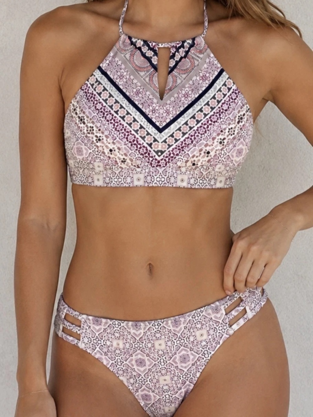 Athleta Aqualuxe Bikini Set High Neck Halter Womens Top Medium Small Bottoms